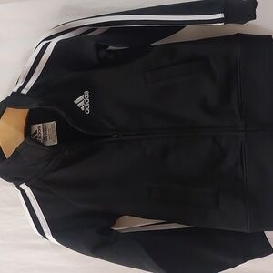 Adidas Infant Track Jacket. Black with white stripes and print. Size 24 Mos